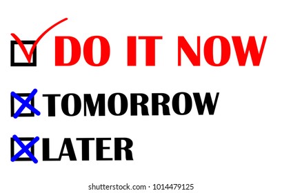 Later Tomorrow Now Tick Boxes Procrastination Concept (Vector Illustration Design)