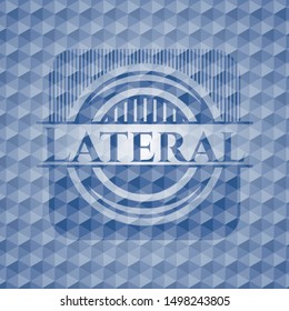 Lateral blue badge with geometric pattern. Vector Illustration. Detailed.