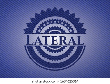 Lateral emblem with jean high quality background. Vector Illustration. Detailed.