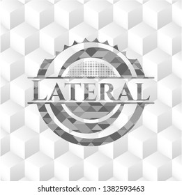 Lateral grey emblem with geometric cube white background