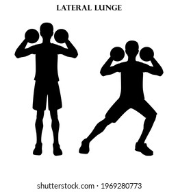 Lateral lunge exercise strength workout vector illustration silhouette on the white background. Vector illustration