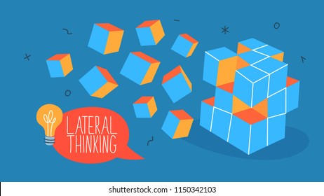 Lateral thinking concept. Innovation and technology. Solving problems in unique way. Creative mind full of ideas. Isolated line vector illustration