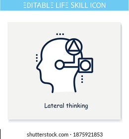 Lateral thinking line icon. Original solutins, ideas. Personality strengths and characteristics.Soft skills concept. Human resources management. Isolated vector illustration. Editable stroke 