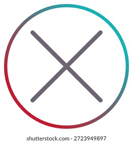 Die neueste Ergänzung zu Ihrer Sammlung ist ein prägnantes Symbol, das Fehlerprävention oder Prozessbeendigung darstellt. Es verfügt über ein fettgedrucktes "X" innerhalb eines kreisförmigen Rahmens mit Farbverlauf, der die Absage einer Aufgabe, einen bei der Überprüfung gefundenen Fehler oder ein endgültiges "Nein" zu einem bestimmten Prozess symbolisiert.