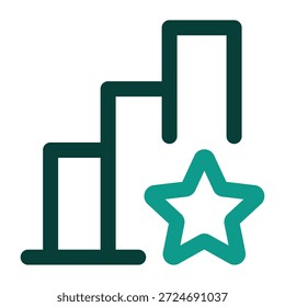A última adição à sua coleção é um ícone que representa o Crescimento de Alto Desempenho ou a Conquista Premium. Ele apresenta um gráfico de barras ascendente com uma estrela proeminente na base da barra mais alta, simbolizando uma combinação de crescimento quantitativo e excelência qualitativa — perfeito para mostrar desempenho financeiro de alta classificação ou resultados líderes do setor.