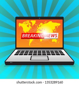 Latest breaking news computer screen announcement, vector illustration