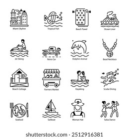 Latest Bundle of Miami Culture Linear Icons  

