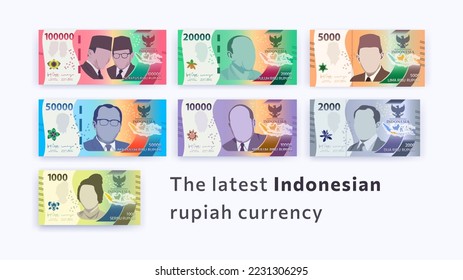 The latest collection of Indonesian rupiah banknotes, ranging from 1000 to 100000. suitable for advertising media, promotional materials, give away, and quizzes with prizes