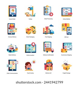 Latest Collection of Logistics and Shipping Flat Icons 

