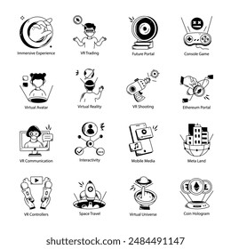 Latest Collection of Metaverse Technology Hand Drawn Icons 

