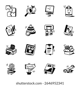 Latest Collection of School Objects Hand Drawn Icons