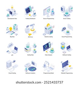 Última Colección de Iconos Isométricos de Ingeniería de Software 

