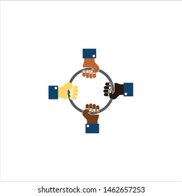 Latest color full flat icon of hands showing diversification and team work.
