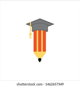Latest Colorful Flat icon of graduation Cap on Pencil..  