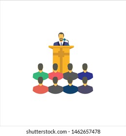 Latest Colorful Flat icon of speaker giving lecture to audience. 