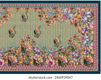 Latest Digital Design Saree With colorful objects and flowers for Pakistani-Indian-Turki-Kurti Design