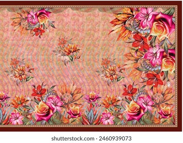 Latest Digital Design Saree With colorful objects and flowers for Pakistani-Indian-Turki-Kurti Design