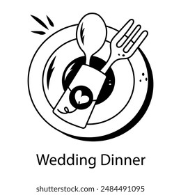 Último doodle icono de la cena de boda 