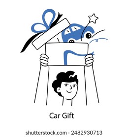 Última mini ilustración del garabato del regalo del coche 