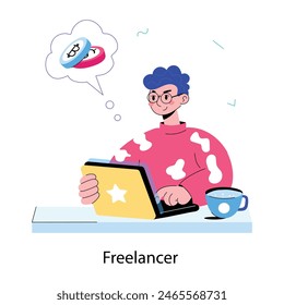 Latest doodle mini illustration of freelancer earning online 