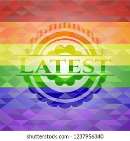 Latest emblem on mosaic background with the colors of the LGBT flag