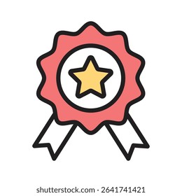 Latest filled outline style icon showing best quality ribbon badge