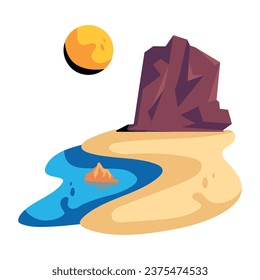 Icono plano más reciente que muestra el hermoso paisaje del río desierto 