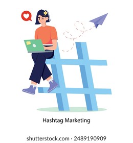 Latest flat illustration depicting hashtag marketing 