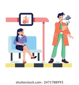 Latest flat illustration depicting smoking prohibition 