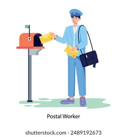 Última ilustración plana del trabajador postal 