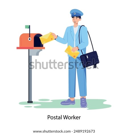 Latest flat illustration of postal worker 