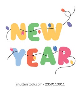 Latest flat sticker of new year lights 