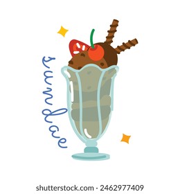 Latest flat sticker of sundae glass 