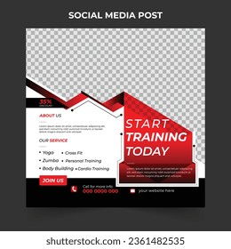Latest gym, fitness, and sports social media post or banner design template Premium Vector. Modern squire banner ads for social media and website.