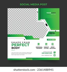 Latest gym, fitness, and sports social media post or banner design template Premium Vector. Modern squire banner ads for social media and website.