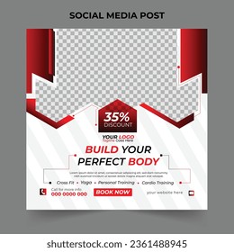 Latest gym, fitness, and sports social media post or banner design template Premium Vector. Modern squire banner ads for social media and website.