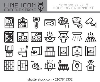 Latest housing equipment vector icon set. Editable line stroke.