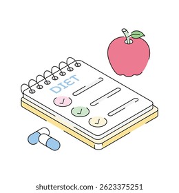 El último icono del plan de dieta diseñado en estilo isométrico