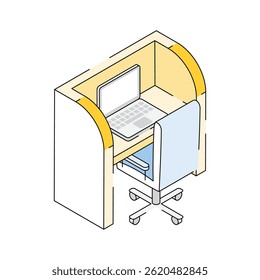 Latest icon of worker desk designed in isometric style