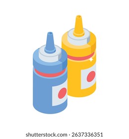 Latest isometric icon design of sauce bottles duo