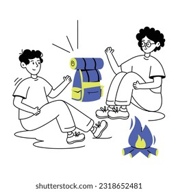 Latest line illustration of couple camping 