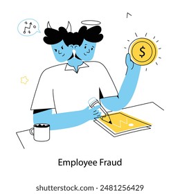 Latest line mini illustration of employee fraud 