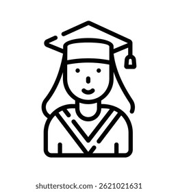 Latest line style icon of graduate girl with a cap