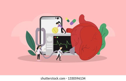 Latest Modern tools Heart Medication Solution Tiny People Character Concept,  Suitable Forlanding page, template, ui, web, mobile app, poster, banner, flyer,kids cover Book, social media, Card Invite