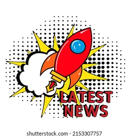 Neueste Neuigkeiten. Comic Buch Explosion mit Text - Neueste Neuigkeiten. Vektorhelle Cartoon-Illustration im Retro-Pop-Art-Stil. Kann für Business, Marketing und Werbung verwendet werden.  Banner Flyer-Pop-Art