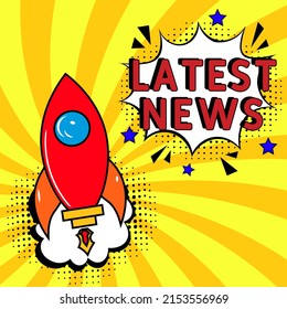 Latest news. Comic book explosion with text - Latest news. Vector bright cartoon illustration in retro pop art style. Can be used for business, marketing and advertising.  Banner flyer pop art