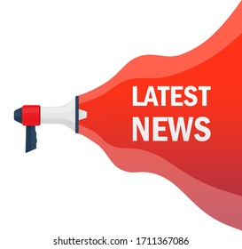 Latest news concept. Badge with megaphone icon. Flat vector illustration on white background