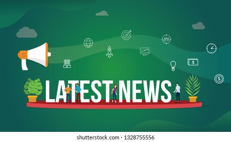 latest news concept with team people working together with big text and megaphone - vector