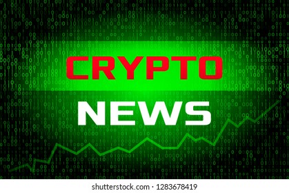 The latest news of Cryptocurrency News against the backdrop of a stream of binary matrix code on the screen. financial information banner for the web. vector illustration