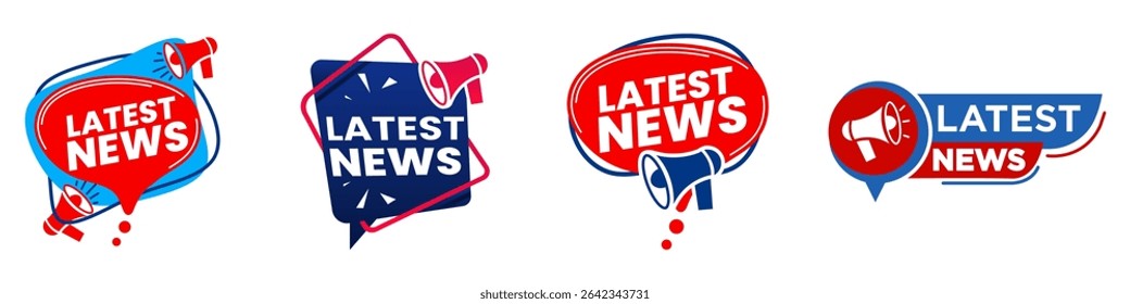 Latest News headline in uppercase typography, featuring two megaphone icons and a vibrant speech bubble layout, ideal for alert banners, breaking news, or announcement graphics